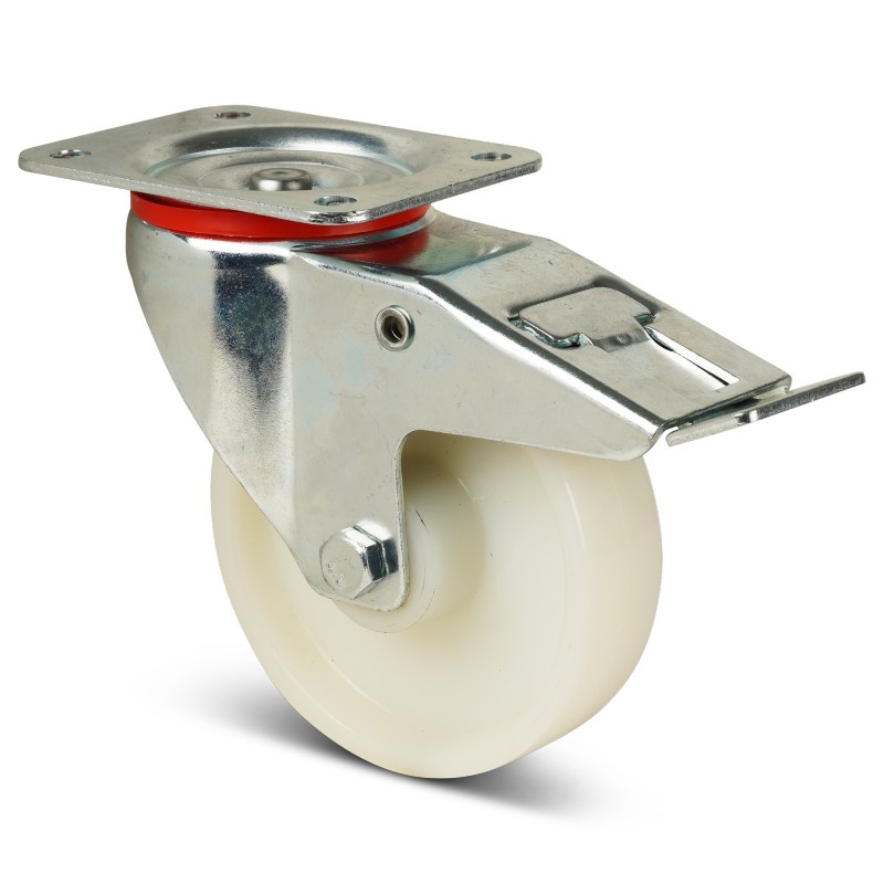 Nylon zwenkwiel met rem 150 mm - rollager - 300 kg