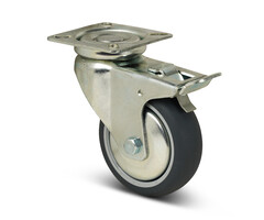 TPR rubber zwenkwiel met rem 75 mm - 60 kg