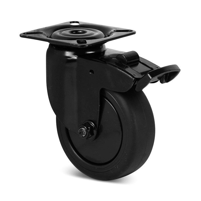 Zwart zwenkwiel met rem 75 mm -kogellager - plaat - 75 kg