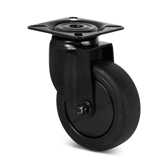 Zwart zwenkwiel 75 mm - kogellager - plaat - 75 kg