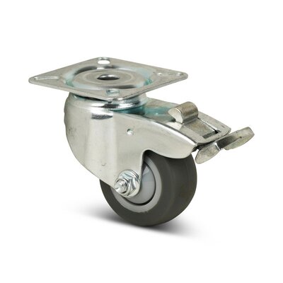 Rubber zwenkwiel met rem 50 mm - kogellager - plaat - 50 kg