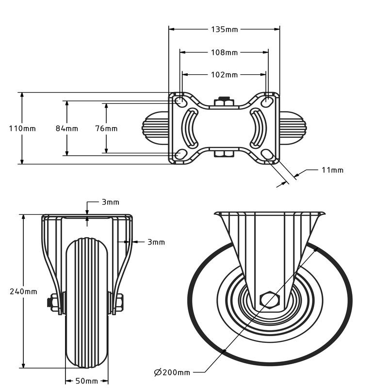 Bokwiel 200 mm - luchtband - 75 kg