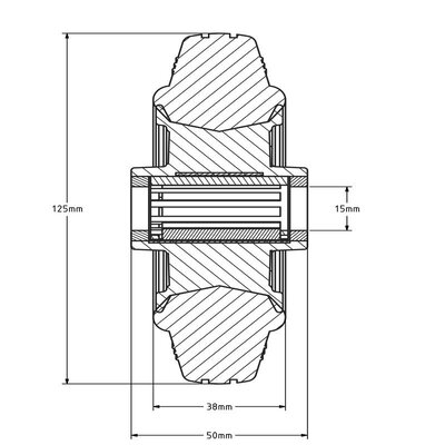 Rubber wiel 125 mm - rollager asgat 15 mm - 100 kg