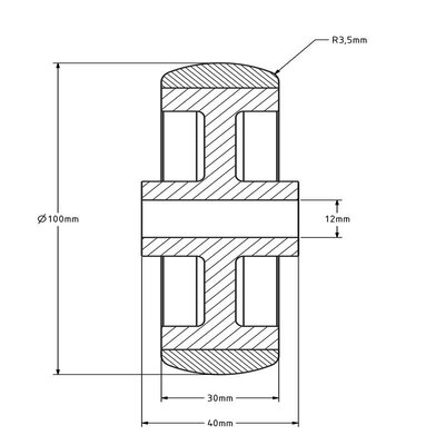 Rubber wiel 100 mm - asgat 12 mm - 100 kg