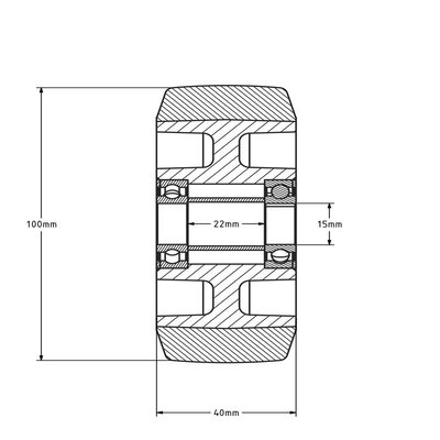 Rubber wiel 100 mm - kogellager asgat 15 mm - 160 kg