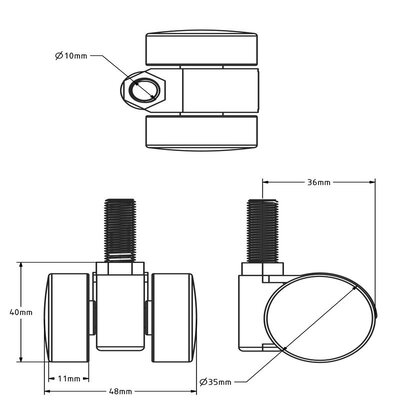 Zwart meubelwiel 35 mm - M10