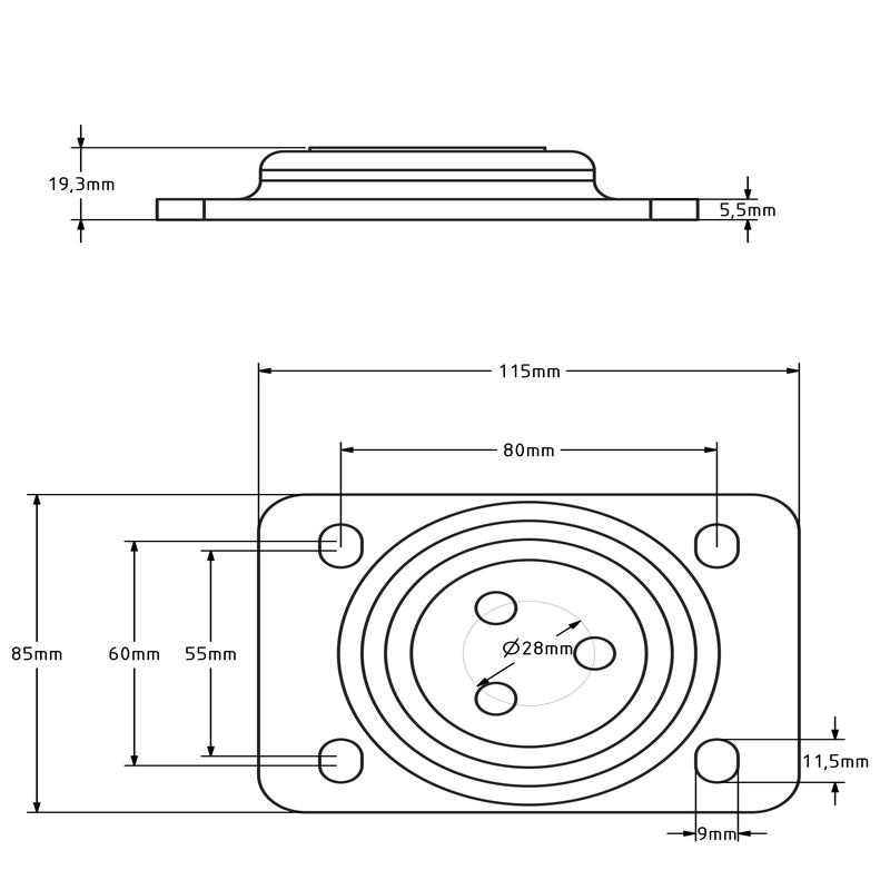 Druklager - Draaikrans 105x80 mm - 250 kg