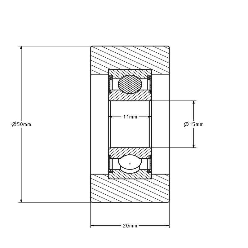 Geleiderol 50x20 mm - polyurethaan - 60 kg