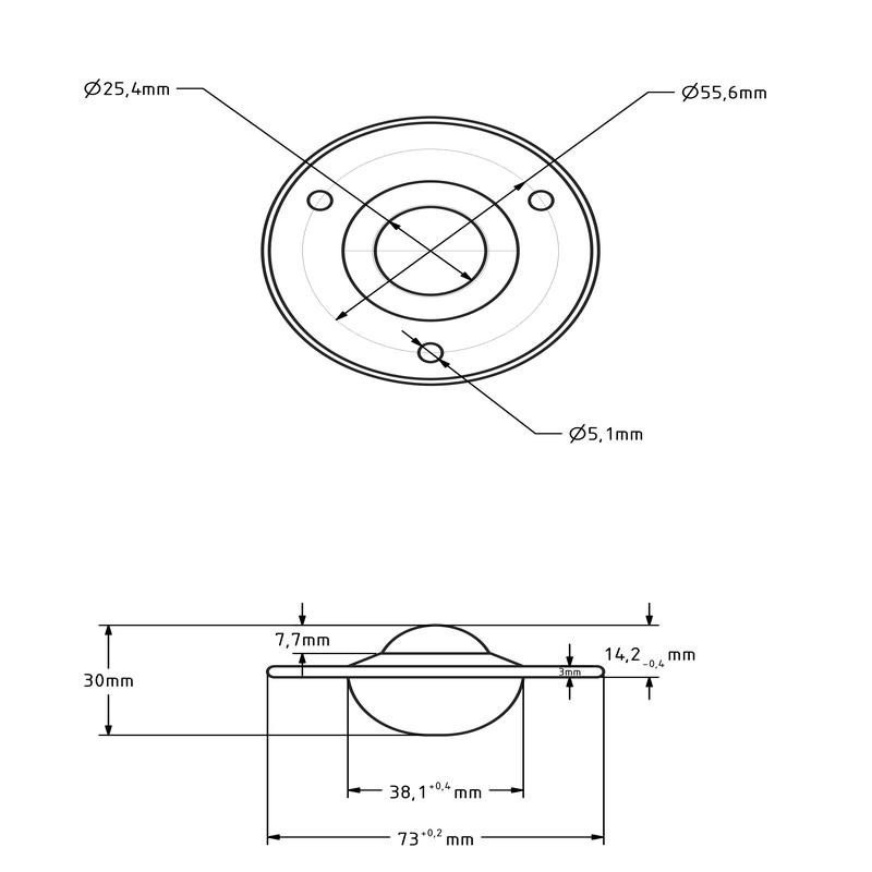 Stalen kogelpot 25.4 mm - kunststof kogelrol - 40 kg