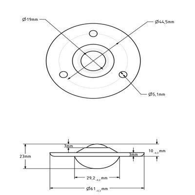 Stalen kogelpot 19 mm - rvs kogelrol - 25 kg