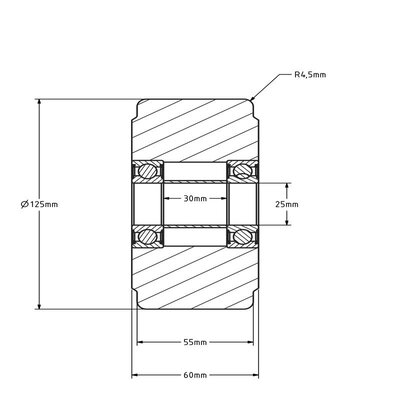 Gietnylon wiel 125 mm - kogellager - 2000 kg