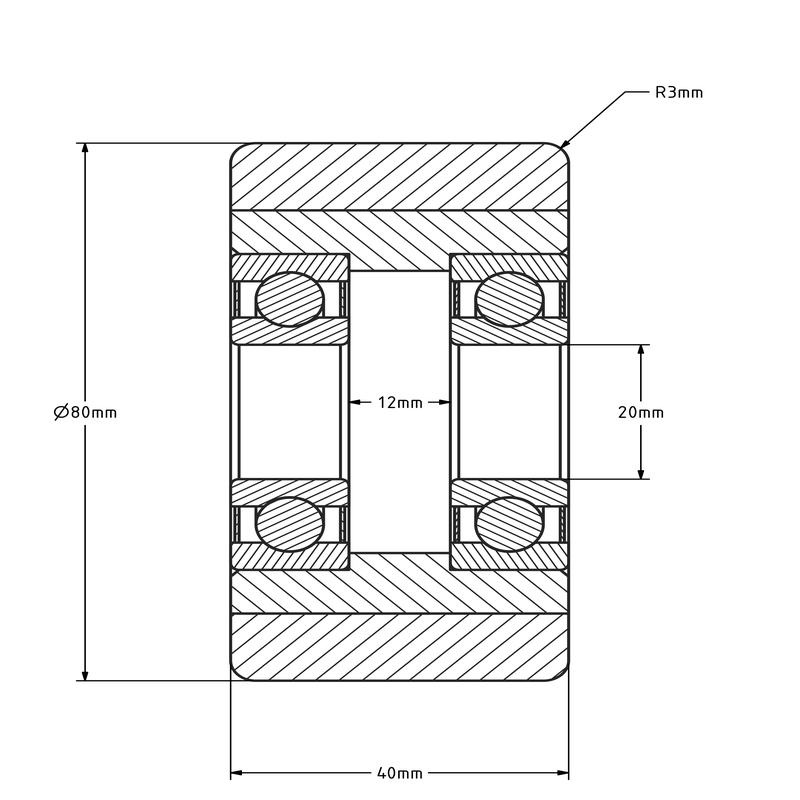 PU palletrol 80x40 mm - kogellager - 350 kg