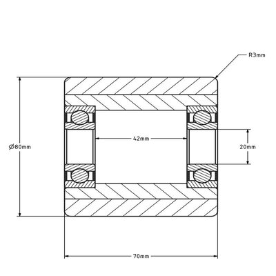 PU palletrol 80x70 mm - kogellager - 700 kg