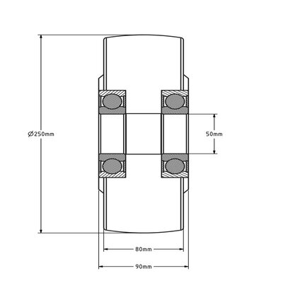 Gietnylon wiel 250 mm - kogellager - 6000 kg