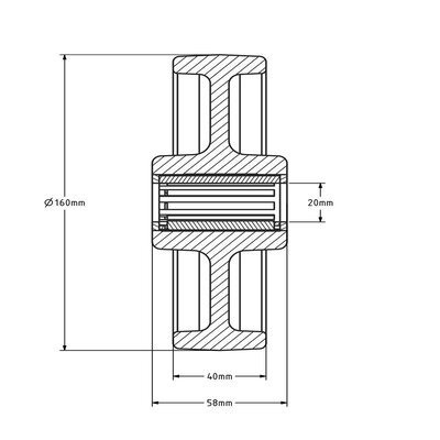 Rvs wiel 160 mm - Nylon - rollager - 400 kg