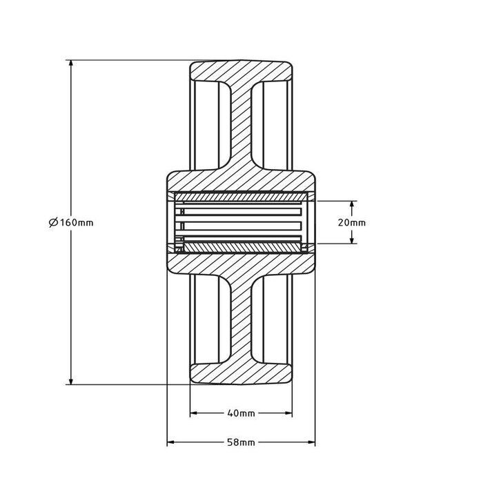Rvs wiel 160 mm - Nylon - rollager - 400 kg