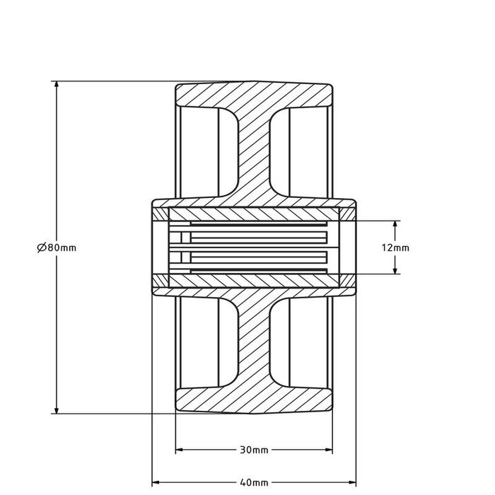 Rvs wiel 80 mm - polyamide - rollager - 150 kg