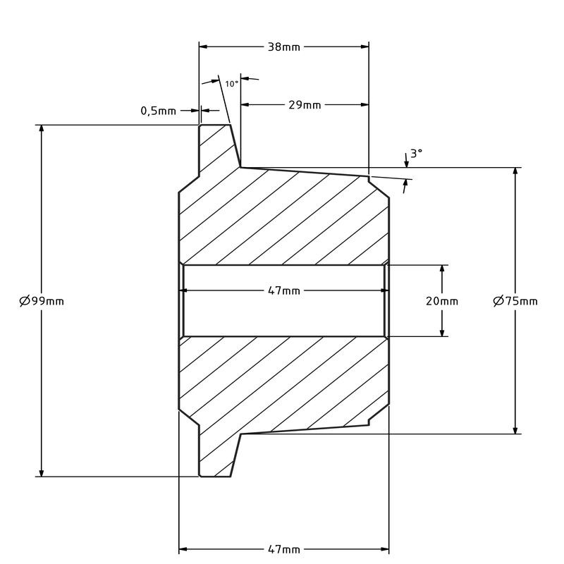 Flenswiel 75 mm - gietijzer - 700 kg