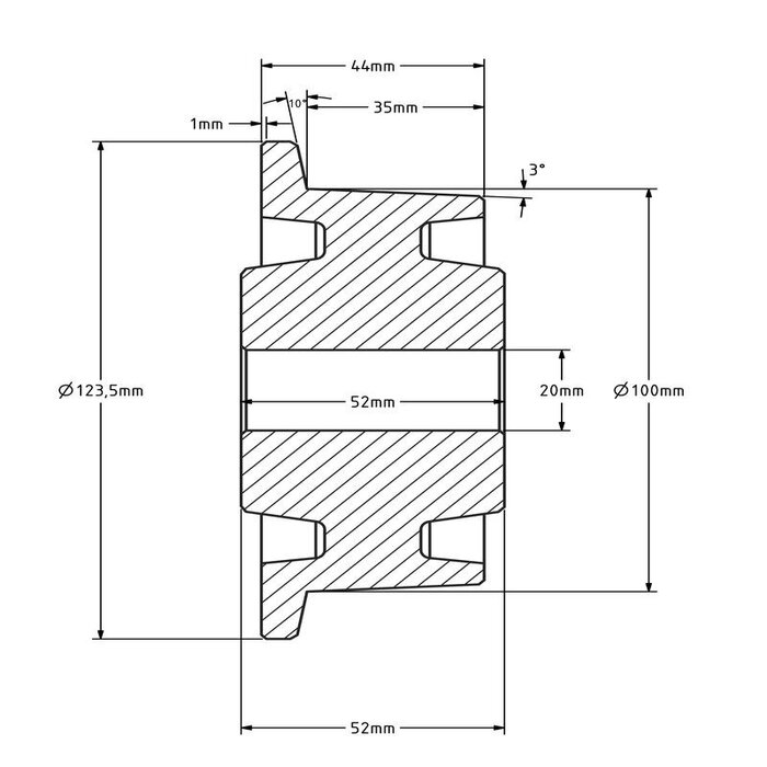 Flenswiel 100 mm - gietijzer - 800 kg