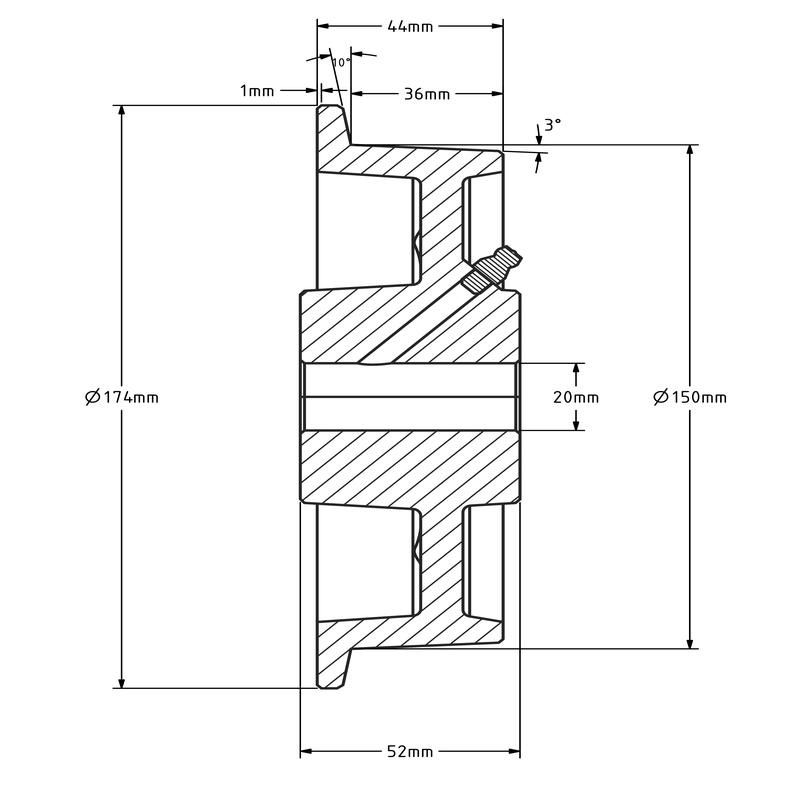 Flenswiel 150 mm - gietijzer - 1000 kg
