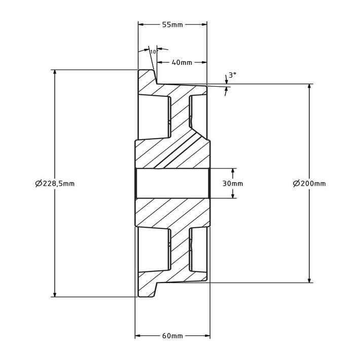 Flenswiel 200 mm - gietijzer - 1500 kg