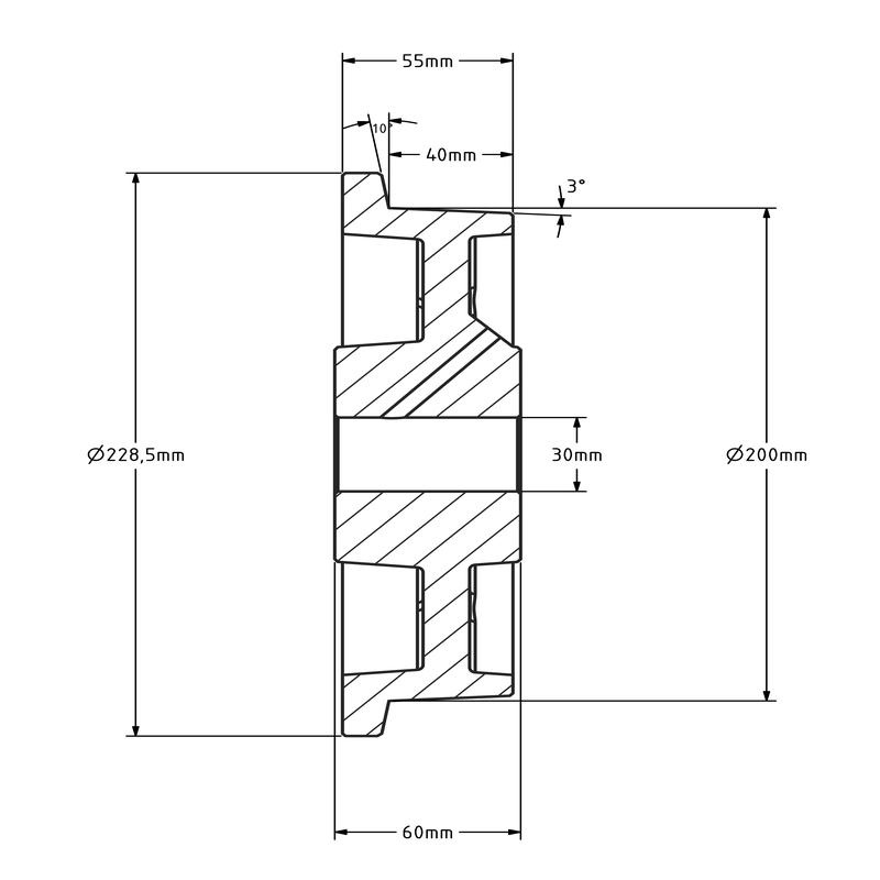 Flenswiel 200 mm - gietijzer - 1500 kg