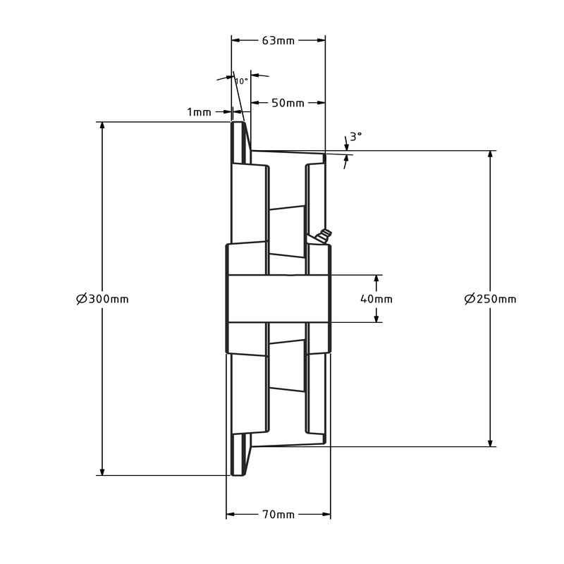 Flenswiel 250 mm - gietijzer - 2000 kg