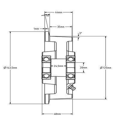 Flenswiel 125 mm - gietijzer - 1000 kg