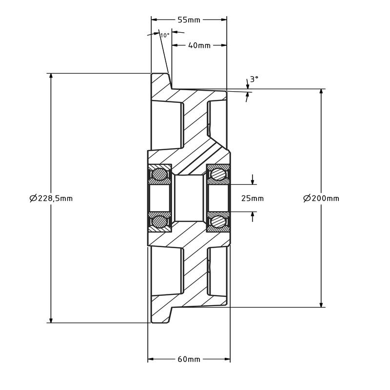 Flenswiel 200 mm - gietijzer - 1500 kg