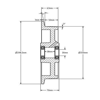 Flenswiel 250 mm - gietijzer - 2000 kg