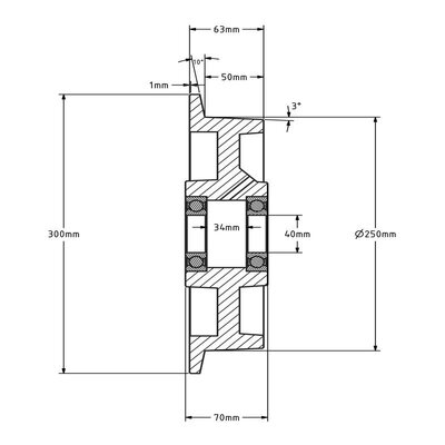 Flenswiel 250 mm - gietijzer - 3000 kg
