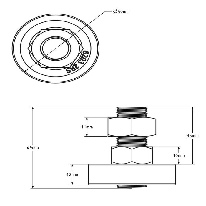 Geleiderol 40 mm schuifpoort - kogellager - 200 kg