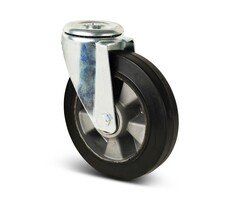 Elastisch rubber zwenkwiel 200 mm - boutgat  - 450 kg