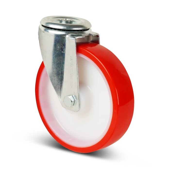 PU zwenkwiel 200 mm - boutgat - rollager- 400 kg