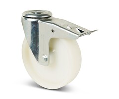 Nylon zwenkwiel met rem 200 mm - boutgat - 350 kg