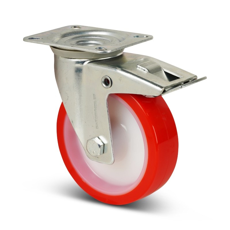 PU zwenkwiel met rem 200 mm - rollager - 400 kg
