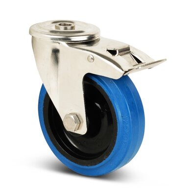 Rvs zwenkwiel met rem 80 - Elastisch rubber - 110 kg