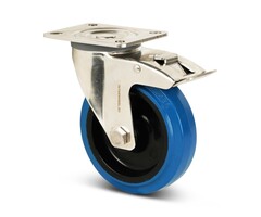 Rvs zwenkwiel met rem 80 mm rubber - 110 kg