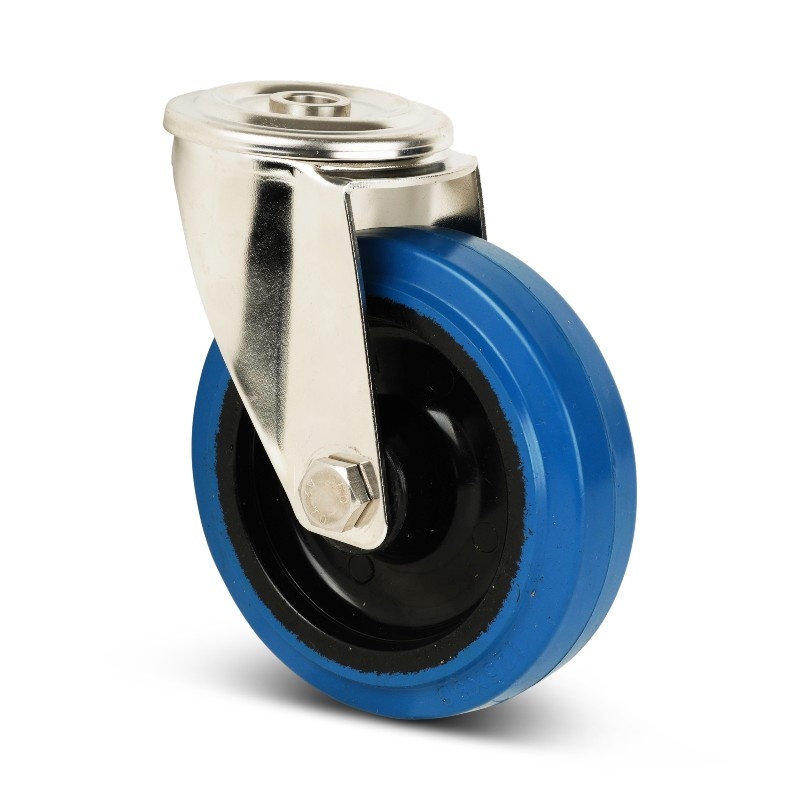 Rvs zwenkwiel 125 mm - Elastisch rubber - 190 kg