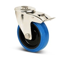 Rvs zwenkwiel met rem 125 mm rubber - 190 kg