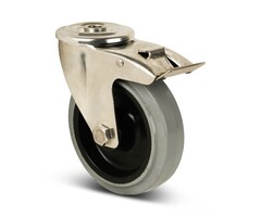 Rvs zwenkwiel met rem 125 mm rubber - 190 kg