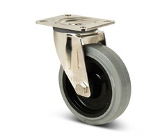 Rvs zwenkwiel 125 mm rubber - 190 kg
