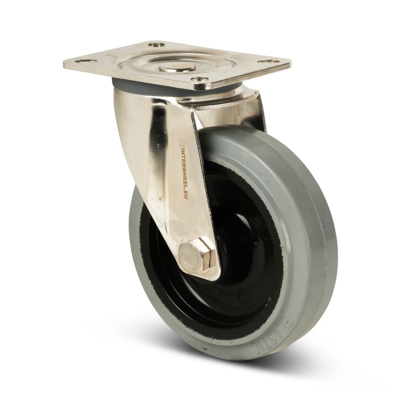 Rvs zwenkwiel 125 mm - Elastisch rubber - 190 kg