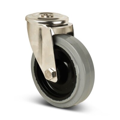 Rvs zwenkwiel 125 mm - Elastisch rubber - 190 kg