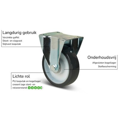 PU bokwiel 80 mm - kogellager - 120 kg