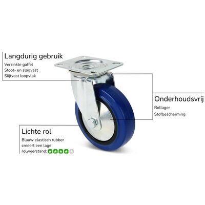 Flightcase rubber zwenkwiel 100 mm - 160 kg