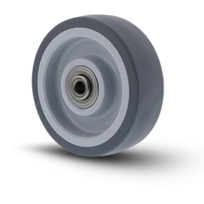 Rubber wiel 75 mm - kogellager asgat 6 mm - 75 kg