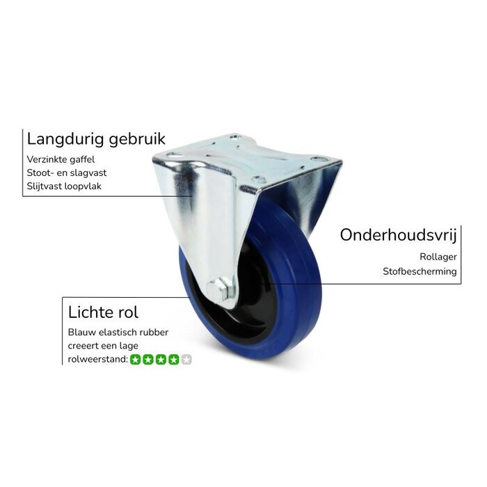 Rubber bokwiel 80 mm - rollager - 110 kg