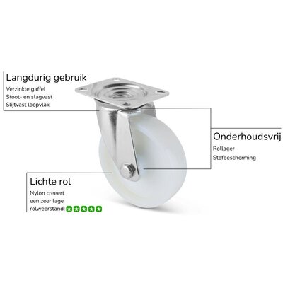 Nylon zwenkwiel 200 mm - rollager - 350 kg