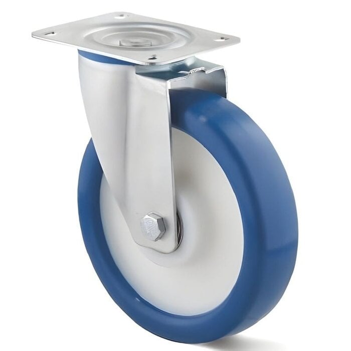 RVS PU zwenkwiel 200 mm - kogellager - 450 kg